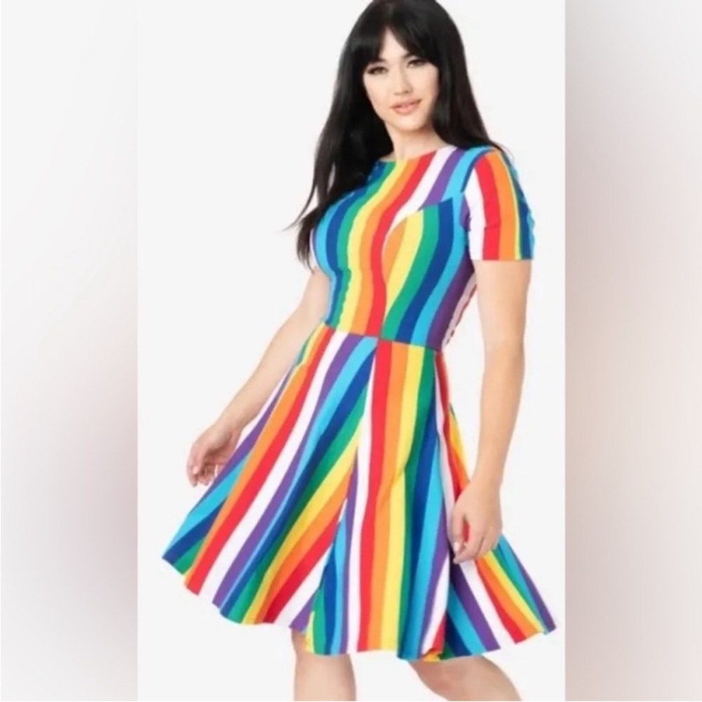 Unique Vintage Rainbow Striped Mini Dress Pride Retro Pinup Cosplay Size 4